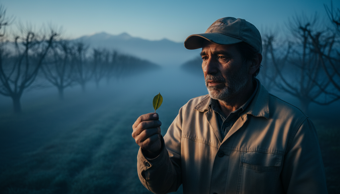 Agrónomo en parronal al amanecer